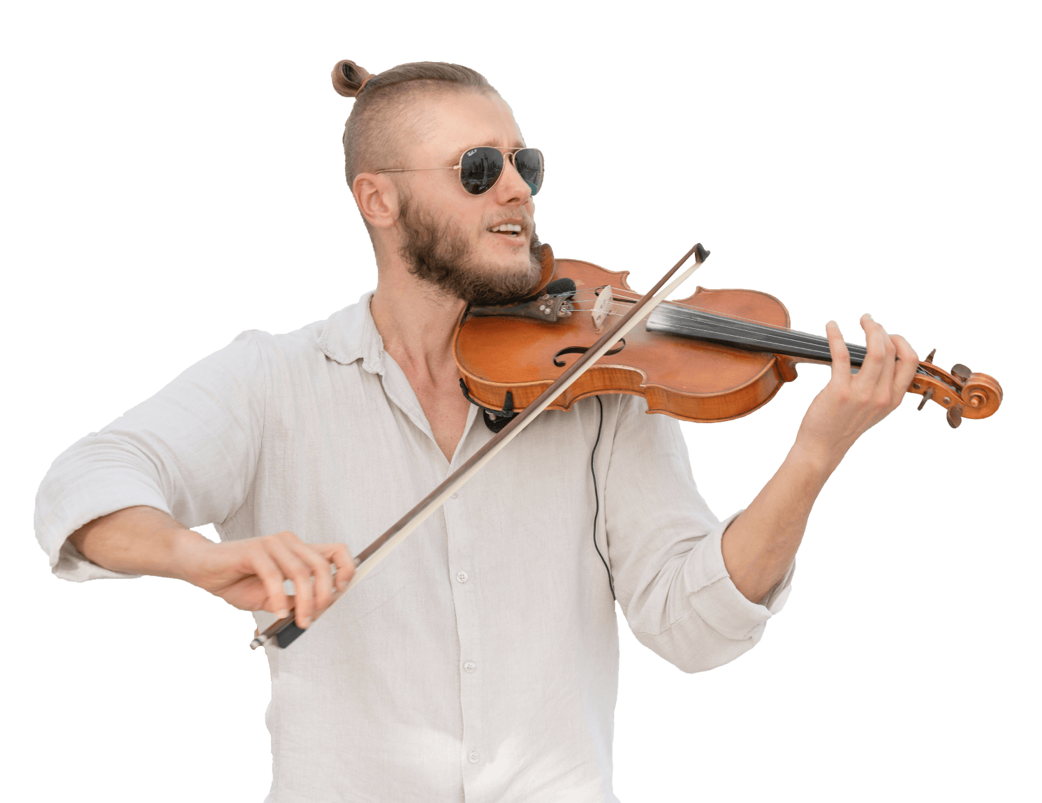 Man playing violin, honing his musical abilities.